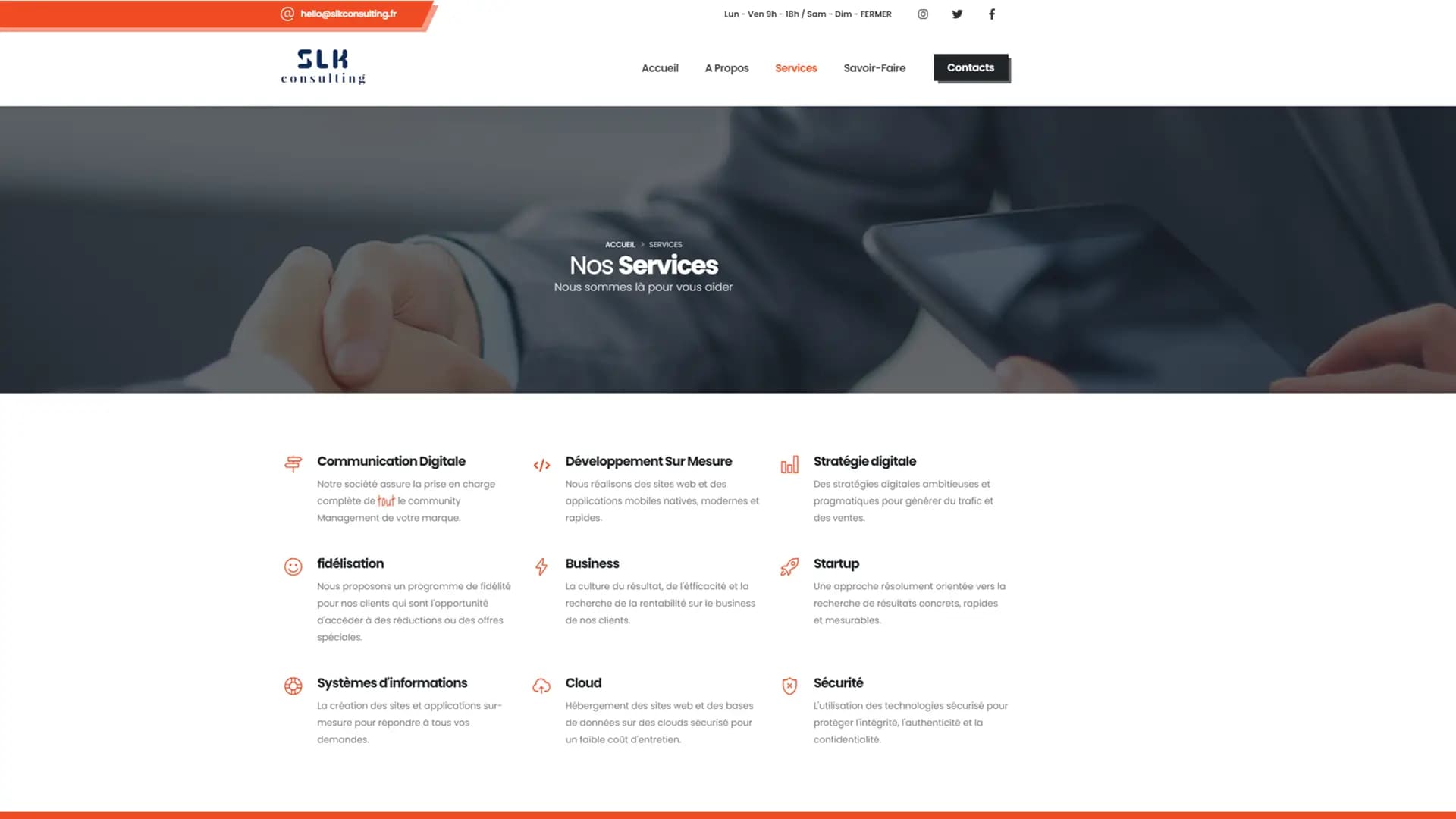 Services section for slk consulting website